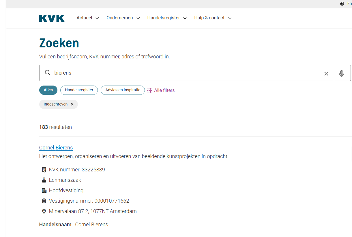 KVK company register search results
